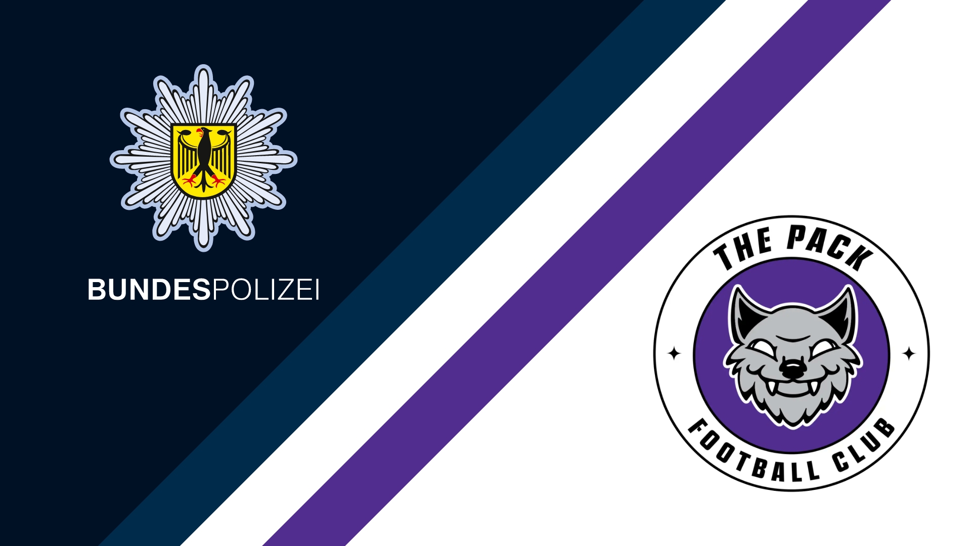 Logos von The Pack und Bundespolizei getrennt durch bunte Linien